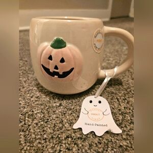 Pink Pumpkin Halloween Mug Ceramic Handpainted NWT